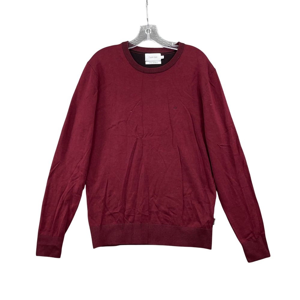Calvin Klein Sweater Mens Medium Red Cotton Silk Blend Crewneck Preppyu Academia